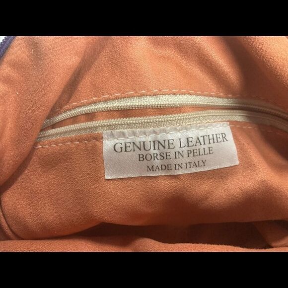 BORSE IN PELLE,Purple/BlueLeather Purse,OrangeSuedeInterior,15X3X8.5,Brand Stamp - Picture 3 of 16